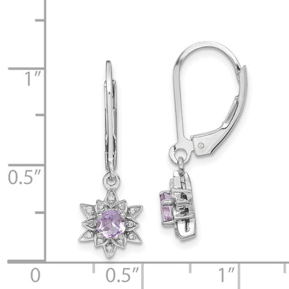 Sterling Silver Rhodium-plated Diamond u0026 Pink Quartz Earrings