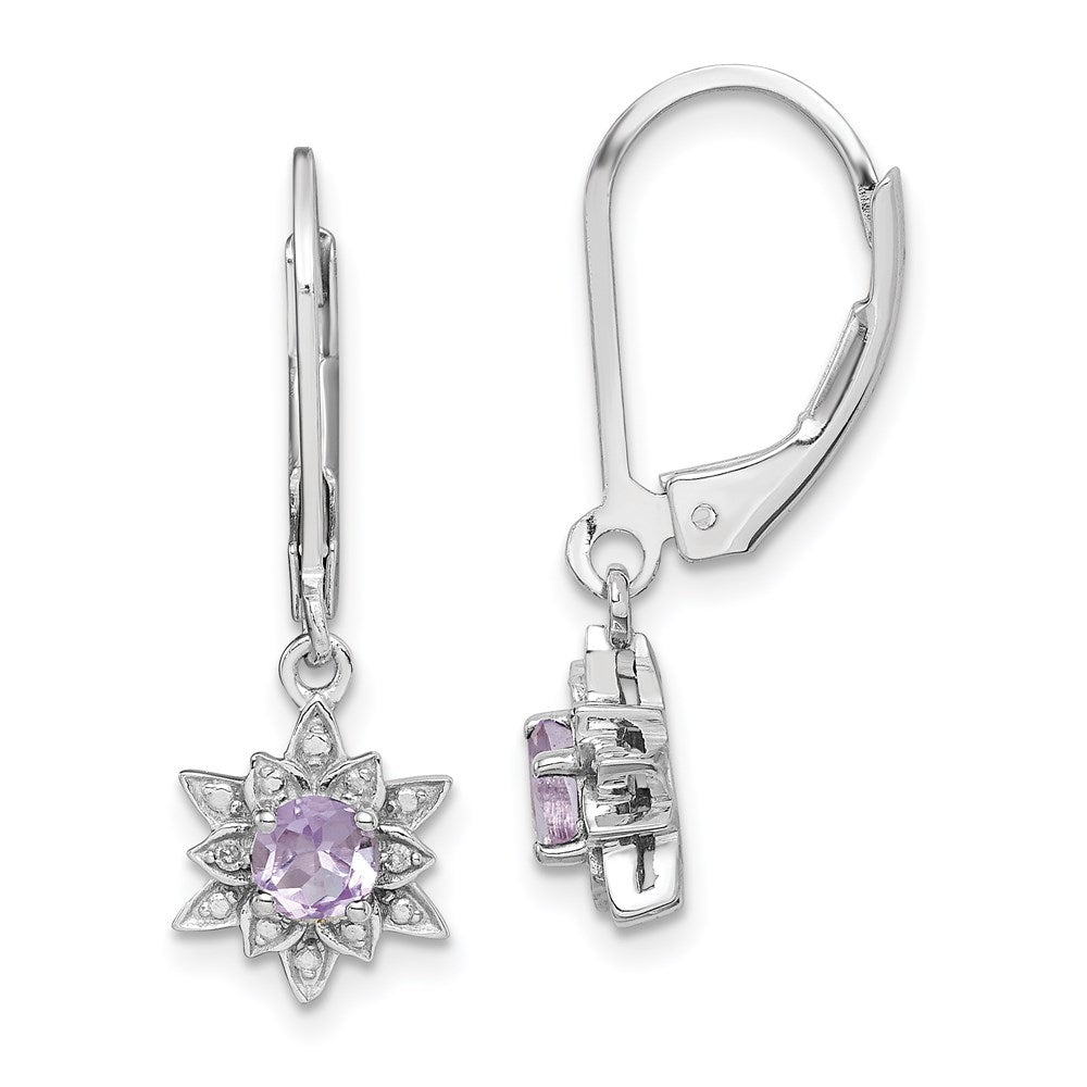 Sterling Silver Rhodium-plated Diamond u0026 Pink Quartz Earrings