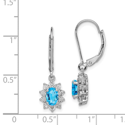 Sterling Silver Rhodium-plated Diamond u0026 Light Blue Topaz Earrings