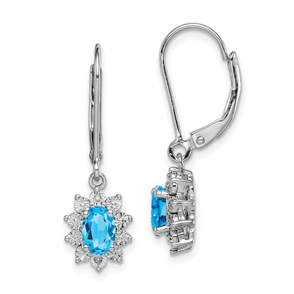 Sterling Silver Rhodium-plated Diamond u0026 Light Blue Topaz Earrings