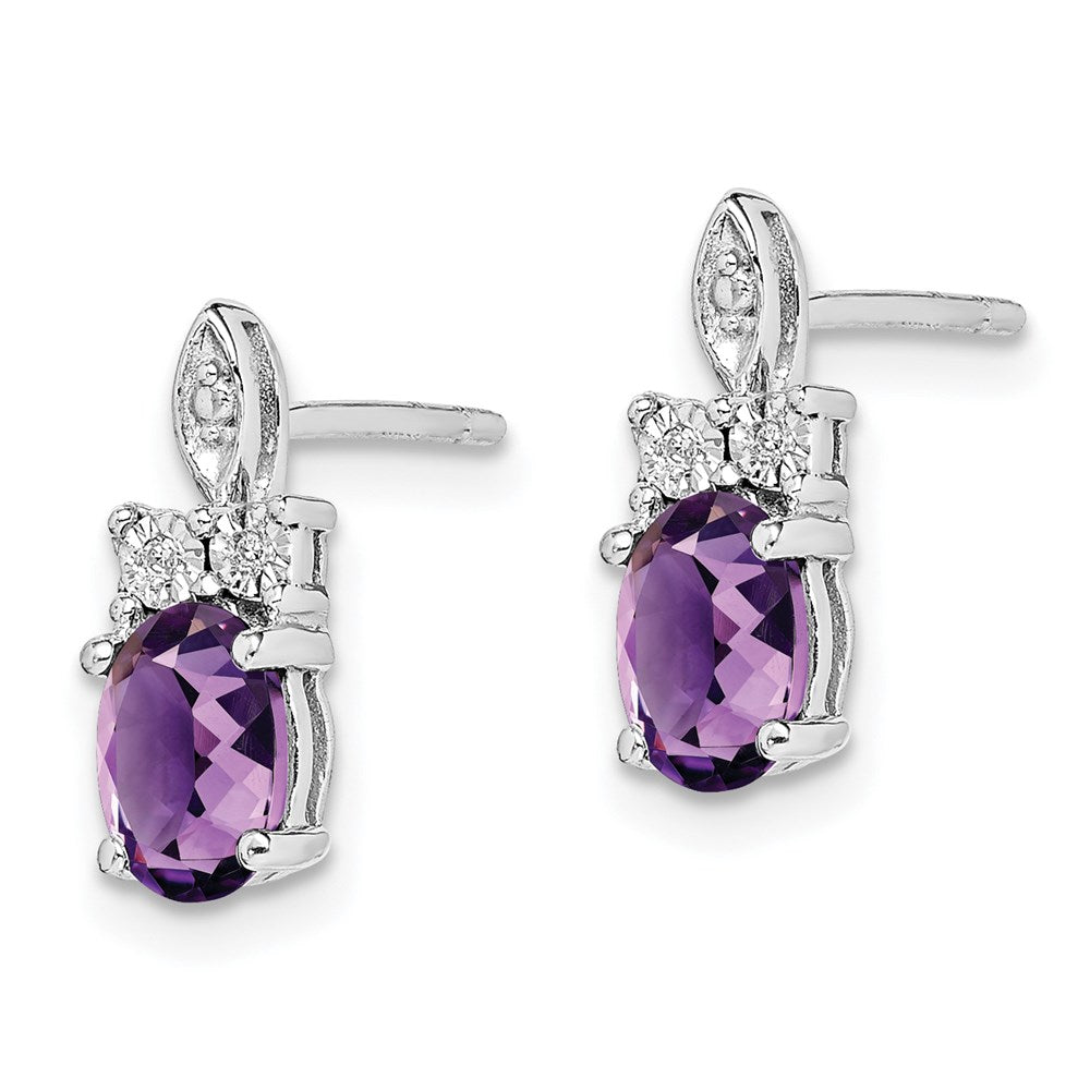 Sterling Silver Rhodium-plated Diamond u0026 Amethyst Earrings