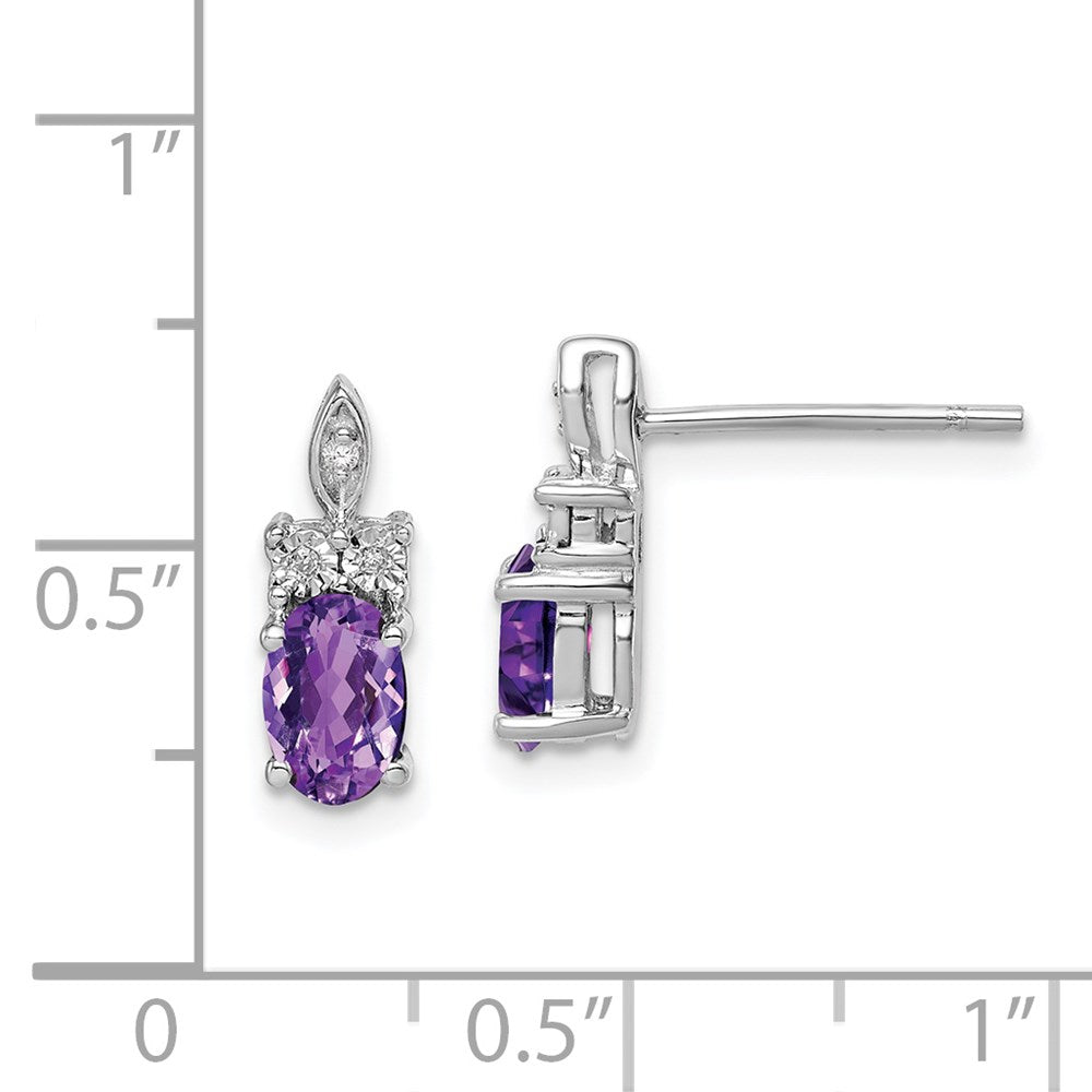 Sterling Silver Rhodium-plated Diamond u0026 Amethyst Earrings