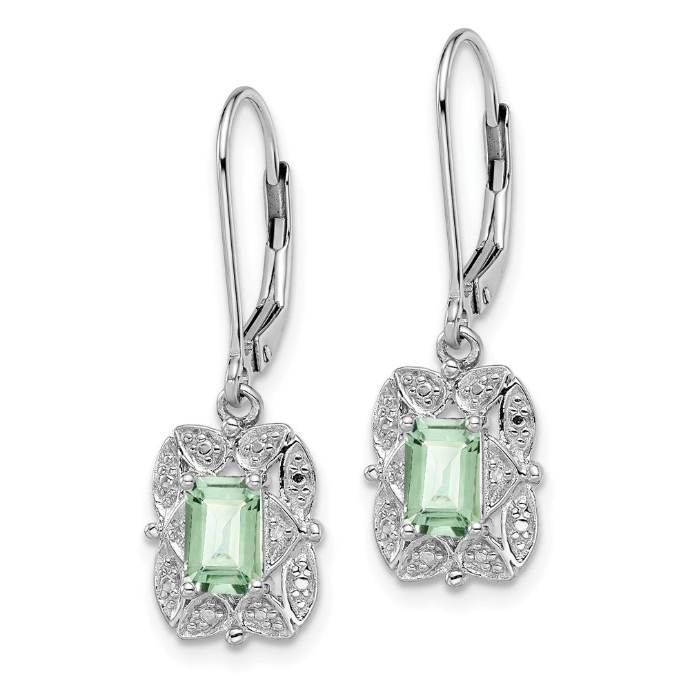 Sterling Silver Rhodium-plated Diamond u0026 Green Quartz Earrings