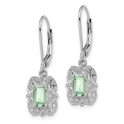 Sterling Silver Rhodium-plated Diamond u0026 Green Quartz Earrings