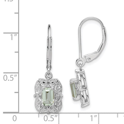 Sterling Silver Rhodium-plated Diamond u0026 Green Quartz Earrings