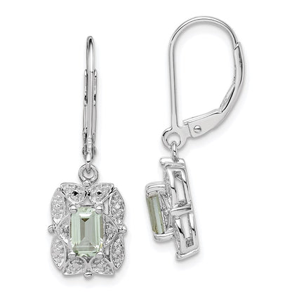 Sterling Silver Rhodium-plated Diamond u0026 Green Quartz Earrings