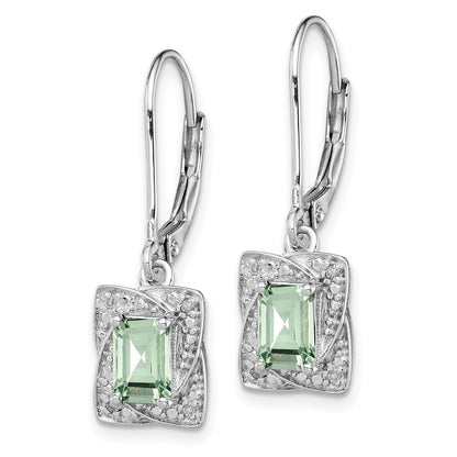 Sterling Silver Rhodium-plated Diamond u0026 Green Quartz Earrings