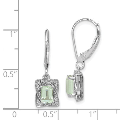 Sterling Silver Rhodium-plated Diamond u0026 Green Quartz Earrings