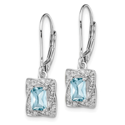 Sterling Silver Rhodium-plated Diamond u0026 Light Blue Topaz Earrings