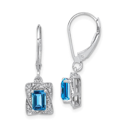 Sterling Silver Rhodium-plated Diamond u0026 Light Blue Topaz Earrings