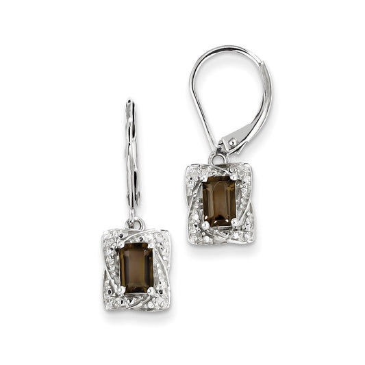 Sterling Silver Diamond u0026 Smoky Quartz Earrings