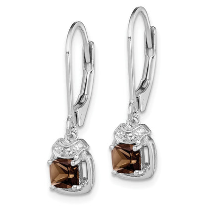Sterling Silver Rhodium-plated Diamond u0026 Smoky Quartz Earrings