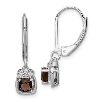 Sterling Silver Rhodium-plated Diamond u0026 Smoky Quartz Earrings