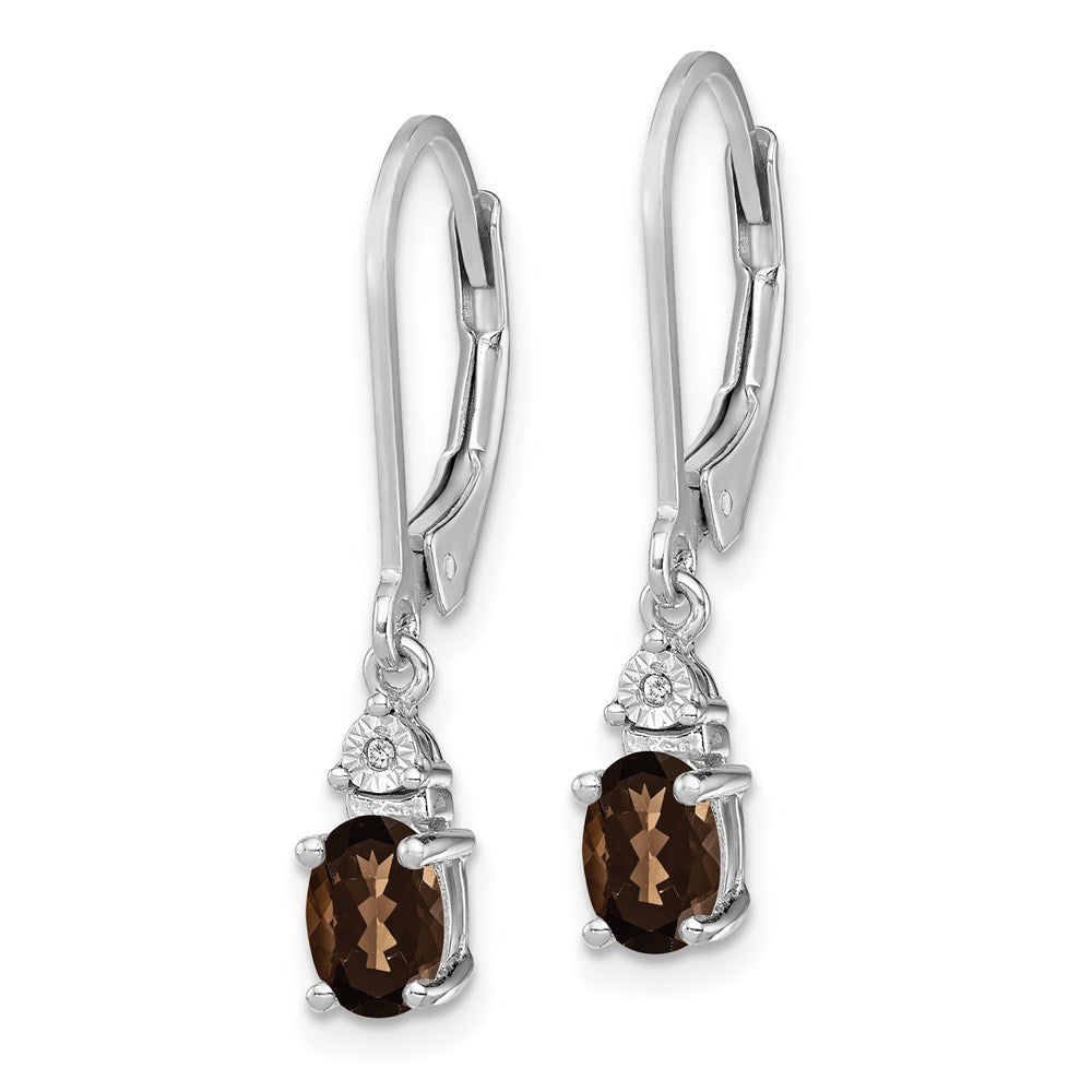 Sterling Silver Rhodium-plated Diamond u0026 Smoky Quartz Earrings