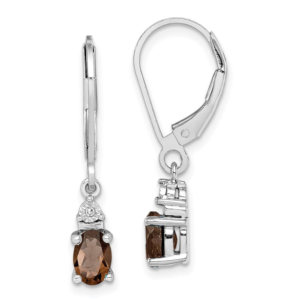 Sterling Silver Rhodium-plated Diamond u0026 Smoky Quartz Earrings