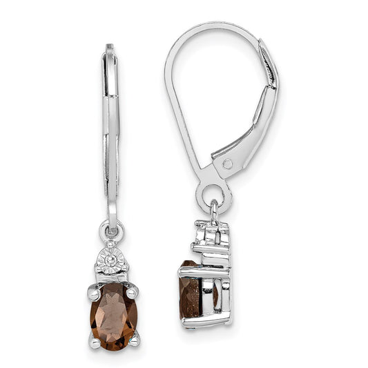 Sterling Silver Rhodium-plated Diamond u0026 Smoky Quartz Earrings