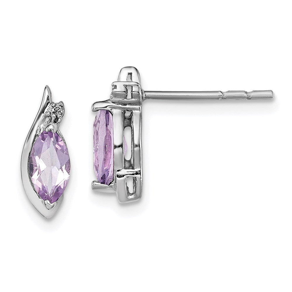 Sterling Silver Rhodium-plated Diamond u0026 Pink Quartz Earrings