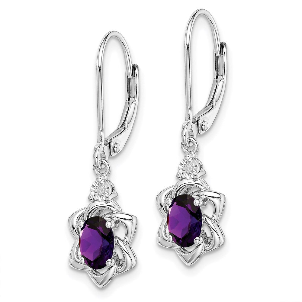 Sterling Silver Rhodium-plated Diamond u0026 Amethyst Earrings