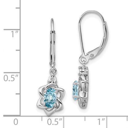Sterling Silver Rhodium-plated Diamond u0026 Light Blue Topaz Earrings