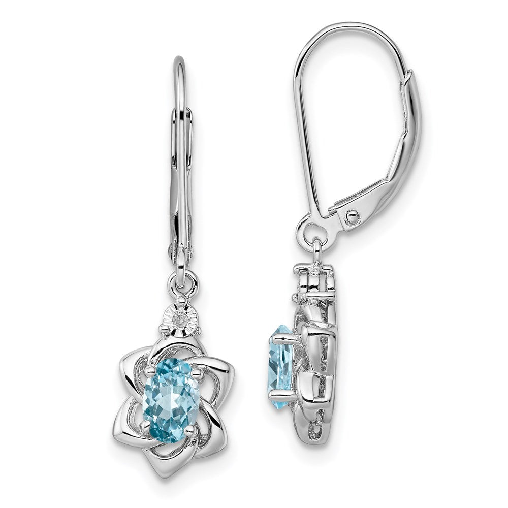 Sterling Silver Rhodium-plated Diamond u0026 Light Blue Topaz Earrings