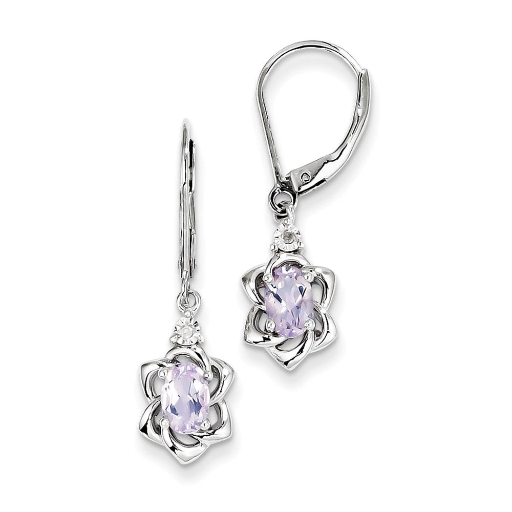 Sterling Silver Diamond u0026 Pink Quartz Earrings