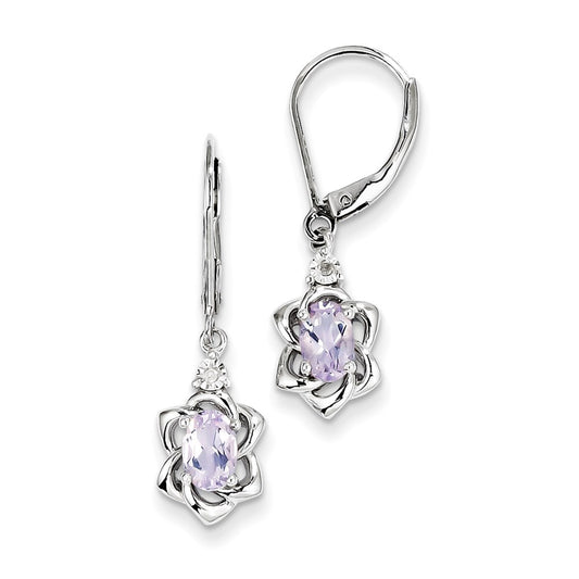 Sterling Silver Diamond u0026 Pink Quartz Earrings