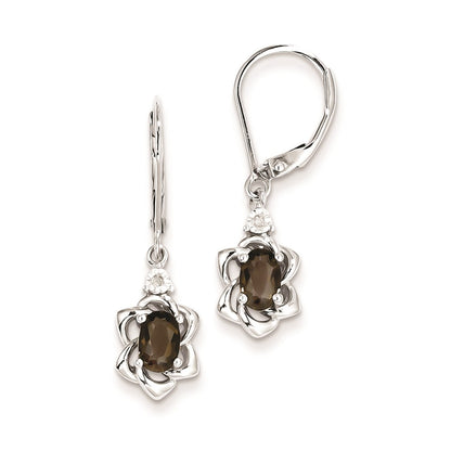 Sterling Silver Diamond u0026 Smoky Quartz Earrings