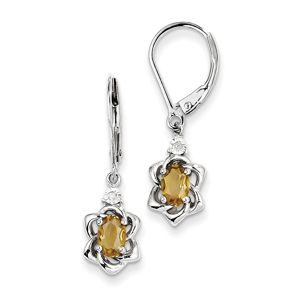 Sterling Silver Diamond u0026 Whiskey Quartz Earrings