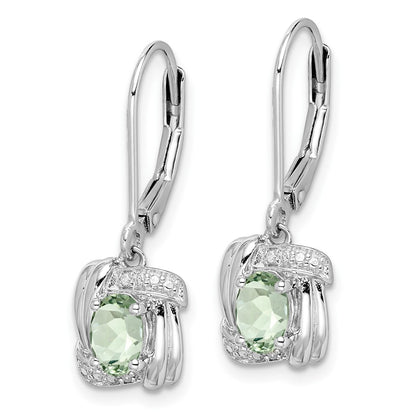Sterling Silver Rhodium-plated Diamond u0026 Green Quartz Earrings