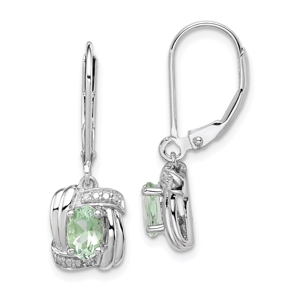 Sterling Silver Rhodium-plated Diamond u0026 Green Quartz Earrings