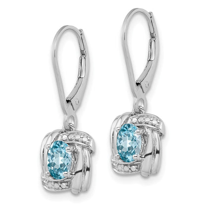 Sterling Silver Rhodium-plated Diamond u0026 Light Blue Topaz Earrings