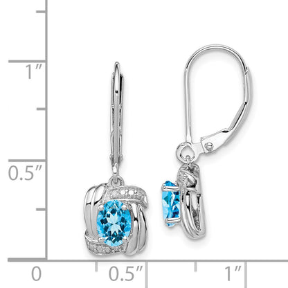 Sterling Silver Rhodium-plated Diamond u0026 Light Blue Topaz Earrings