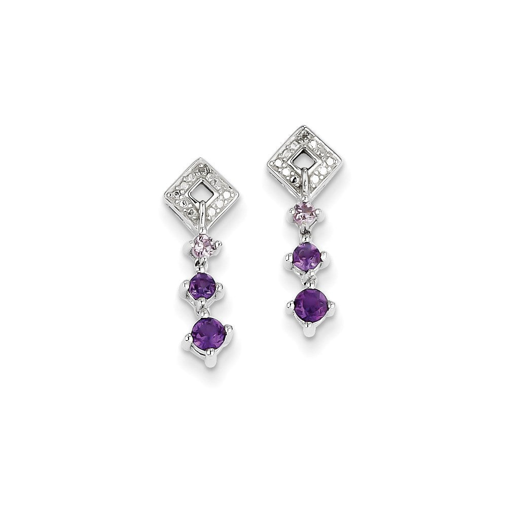 Sterling Silver Pink Quartz u0026 Quartz Diamond Earrings