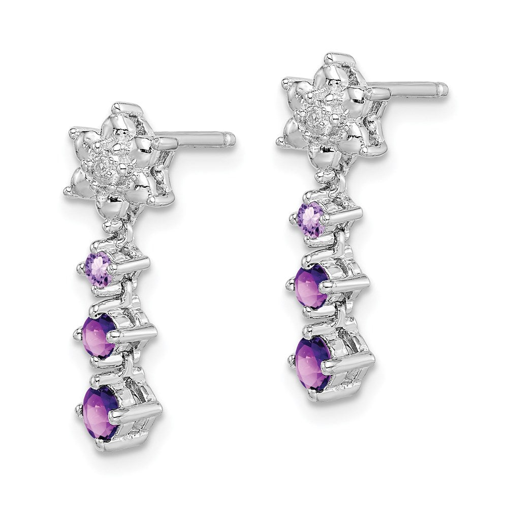 Sterling Silver Rhodium-plated Pink Quartz u0026 Quartz Diamond Earrings