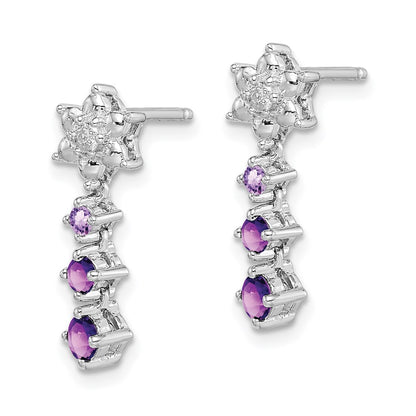 Sterling Silver Rhodium-plated Pink Quartz u0026 Quartz Diamond Earrings