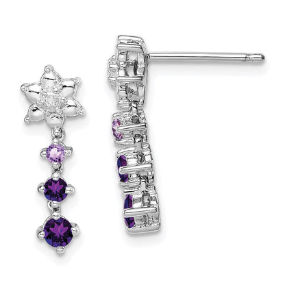 Sterling Silver Rhodium-plated Pink Quartz u0026 Quartz Diamond Earrings