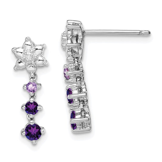 Sterling Silver Rhodium-plated Pink Quartz u0026 Quartz Diamond Earrings