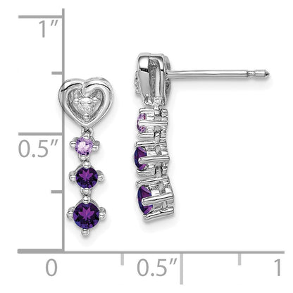 Sterling Silver Rhodium-plated Amethyst u0026 Pink Quartz Diamond Earrings