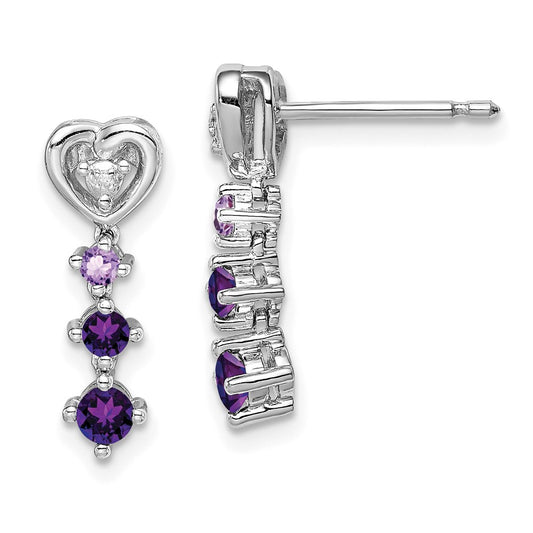 Sterling Silver Rhodium-plated Amethyst u0026 Pink Quartz Diamond Earrings