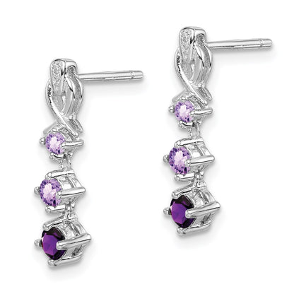 Sterling Silver Rhodium-plated Pink Quartz u0026 Amethyst Diamond Earrings