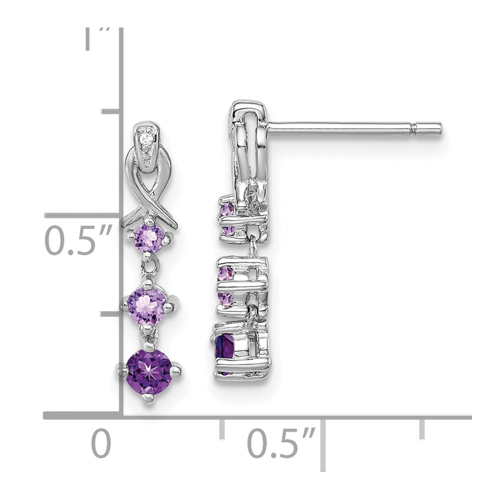 Sterling Silver Rhodium-plated Pink Quartz u0026 Amethyst Diamond Earrings