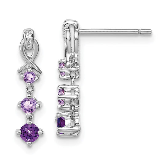 Sterling Silver Rhodium-plated Pink Quartz u0026 Amethyst Diamond Earrings