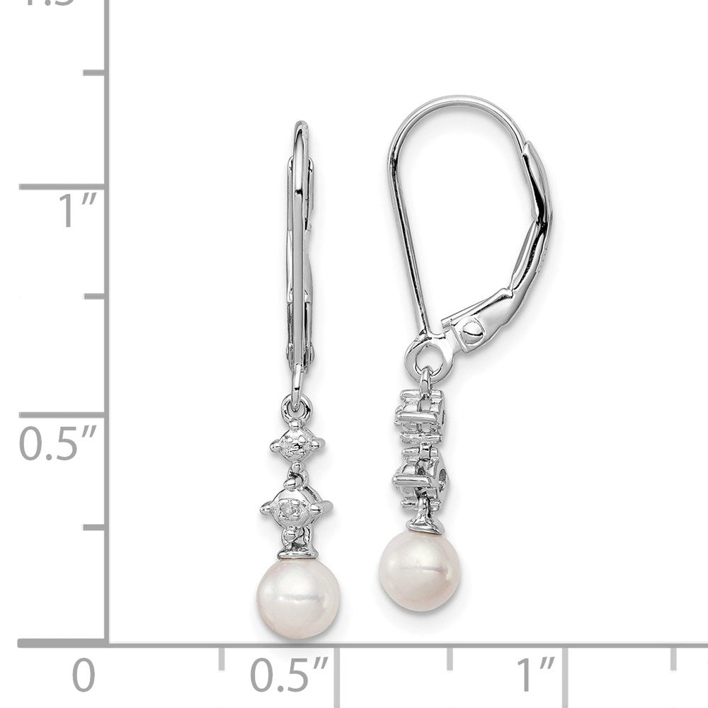Sterling Silver Rhodium-plated FW Cultured Pearl Diamond Earrings