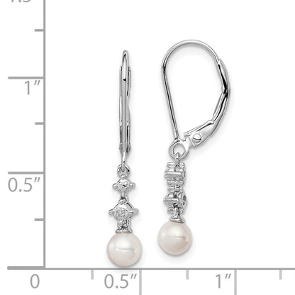 Sterling Silver Rhodium-plated FW Cultured Pearl Diamond Earrings