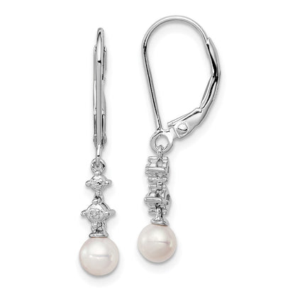 Sterling Silver Rhodium-plated FW Cultured Pearl Diamond Earrings