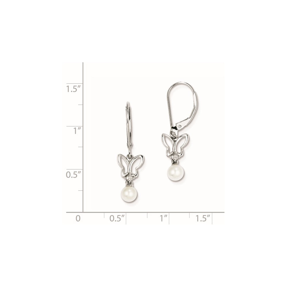 Sterling Silver FW Cultured Pearl Diamond Earrings