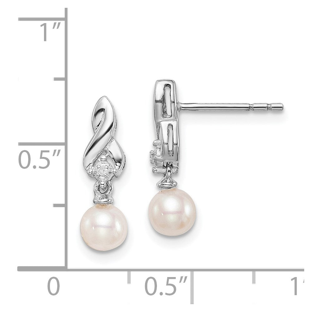 Sterling Silver Rhodium-plated FW Cultured Pearl Diamond Earrings