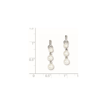 Sterling Silver FW Cultured Pearl Diamond Earrings