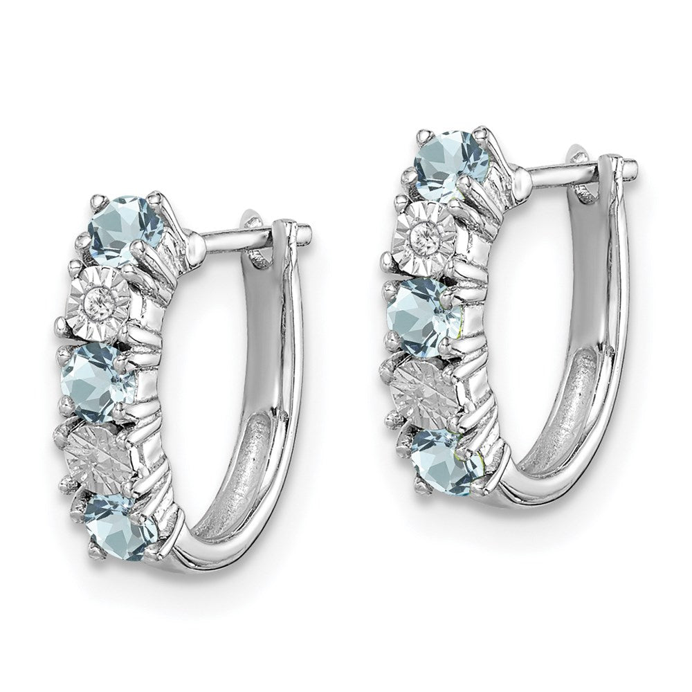 Sterling Silver Rhodium-plated Aquamarine u0026 Diamond Earrings