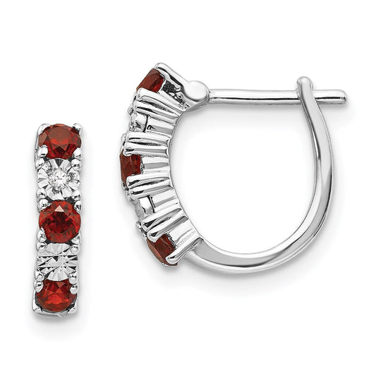 Sterling Silver Rhodium-plated Garnet u0026 Diamond Earrings